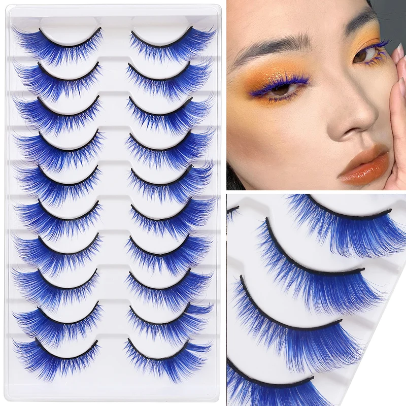 DINGSEN Bunte Wimpern, künstliche Wimpern, DIY-Wimpern, blau, rot, rosa, farbige Wimpern, falsche Wimpern, natürliche Streifenwimpern, Cosplay – Detail 5