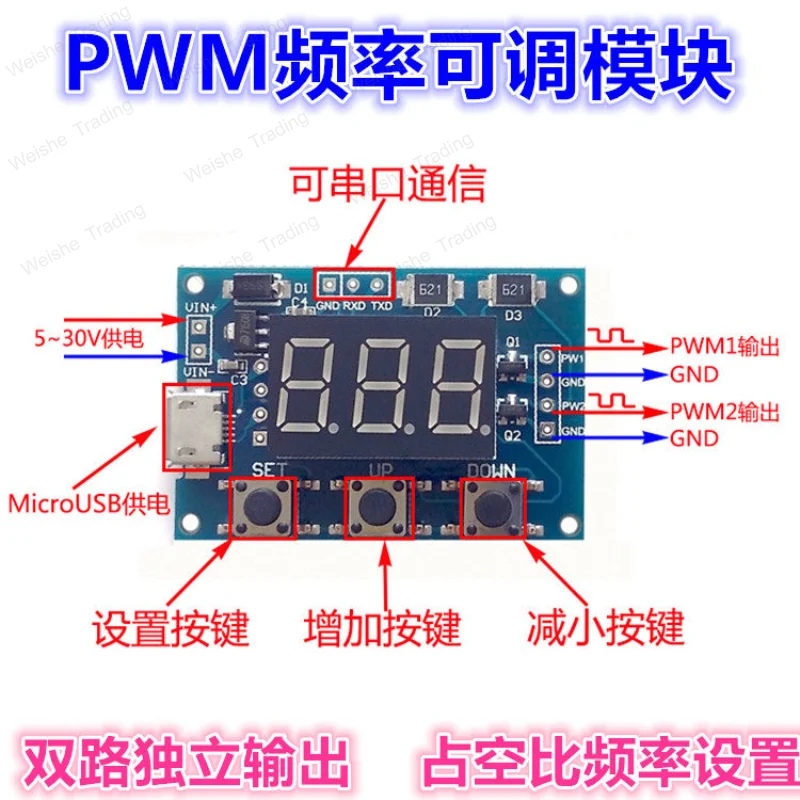 

2-Channel PWM pulse frequency duty cycle adjustable module square wave rectangular wave signal generator stepper motor drive