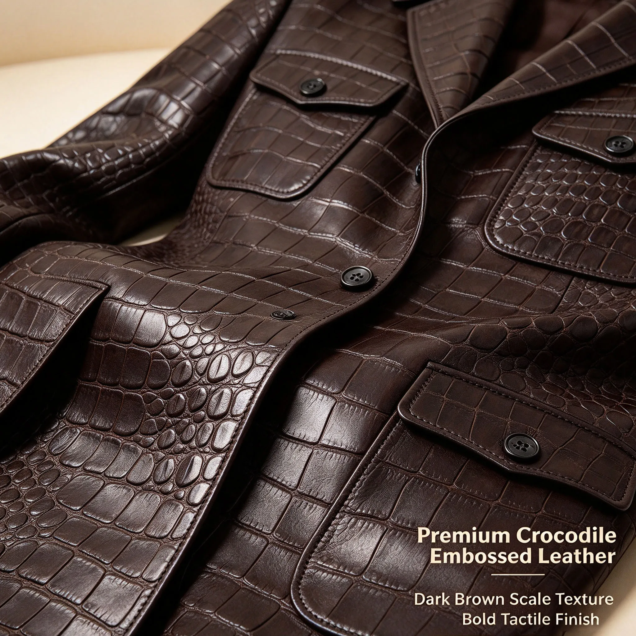 Men's Croc Embossed Faux Leather 2 Piece Suit Set Notch Lapel Multi Button Regular Fit Party Club Outfit Blazer Trousers Suit