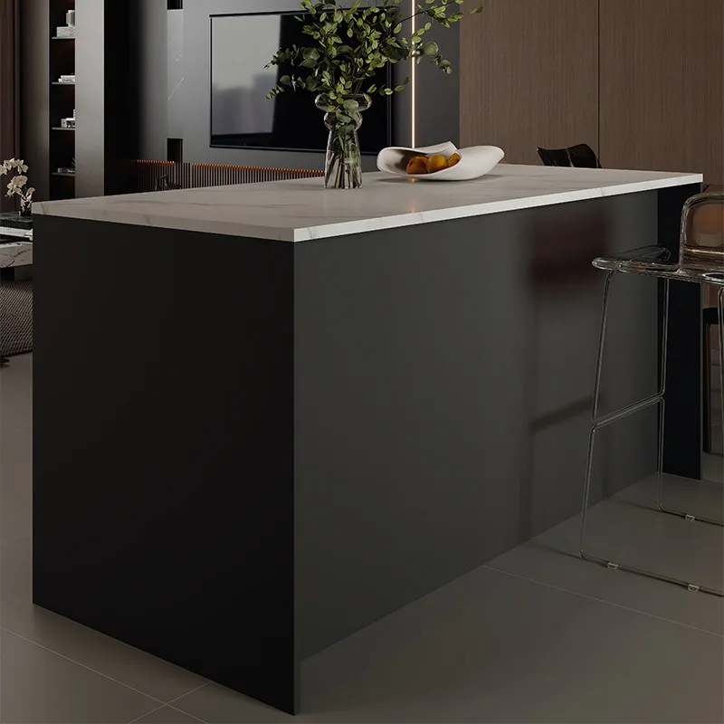 Italian light luxury minimalist partition dining table solid wood with locker floor-to-ceiling island rock slab countertop