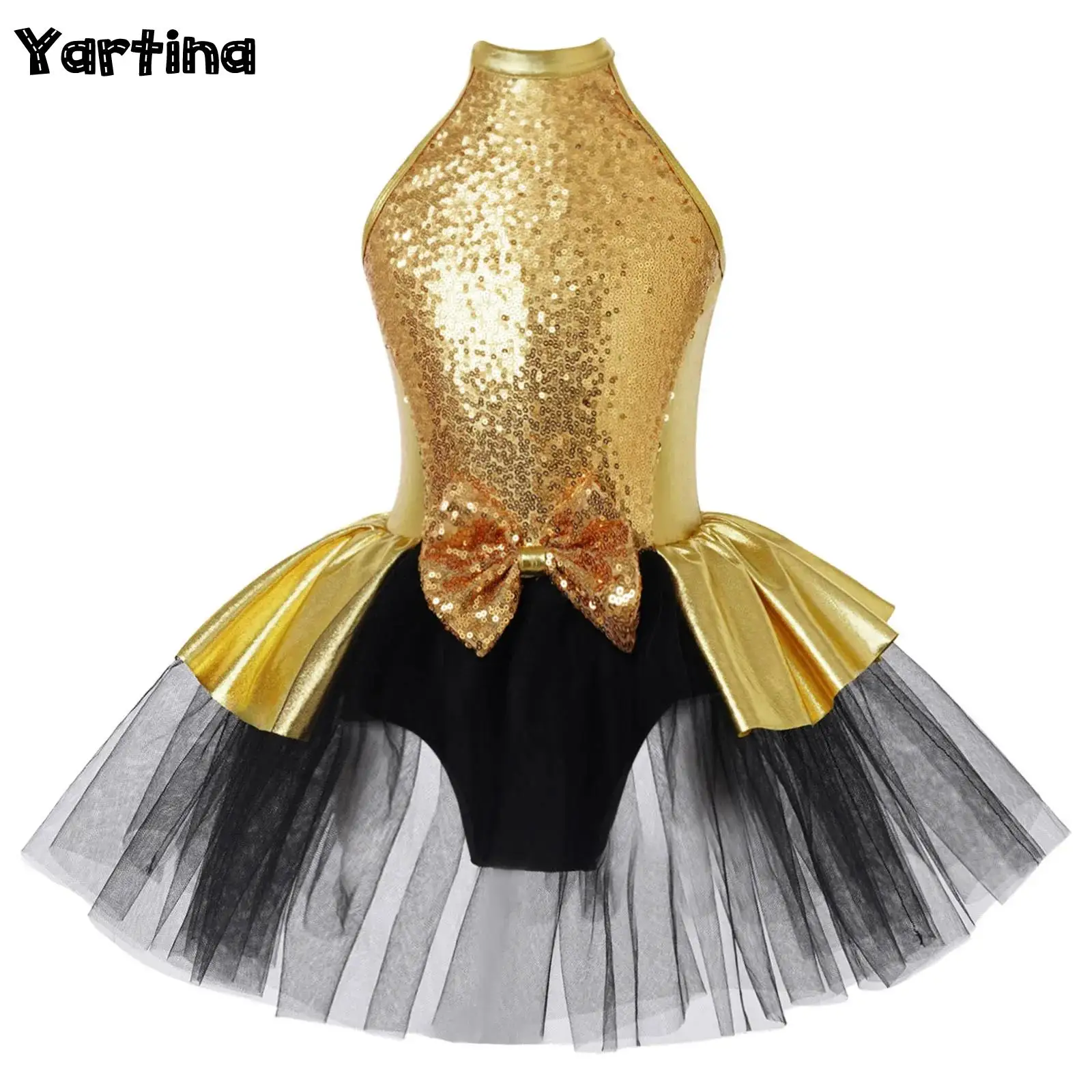 Ragazze lucido paillettes balletto danza collant ginnastica artistica balletto Tutu ballerino Costume Jazz latino Dance Performance Costume