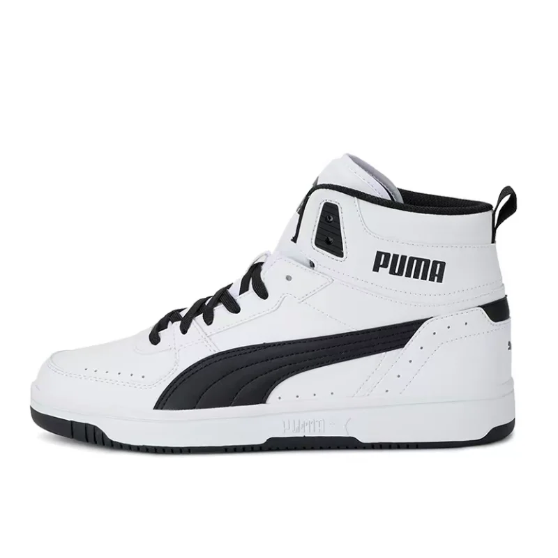 Puma Rebound Joy Minimalist Black and White Color-Blocked High-Top Comfortable and Durable Unisex Basketball Shoes 374765-02