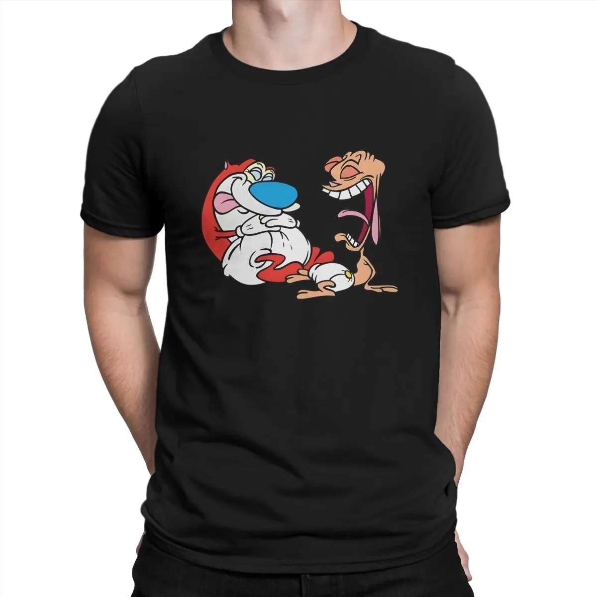 The Ren & Stimpy Show Anime Happy Babies In Diapers Cotton T Shirt Harajuku Gothic Men's Tshirt O-Neck Short Sleeve