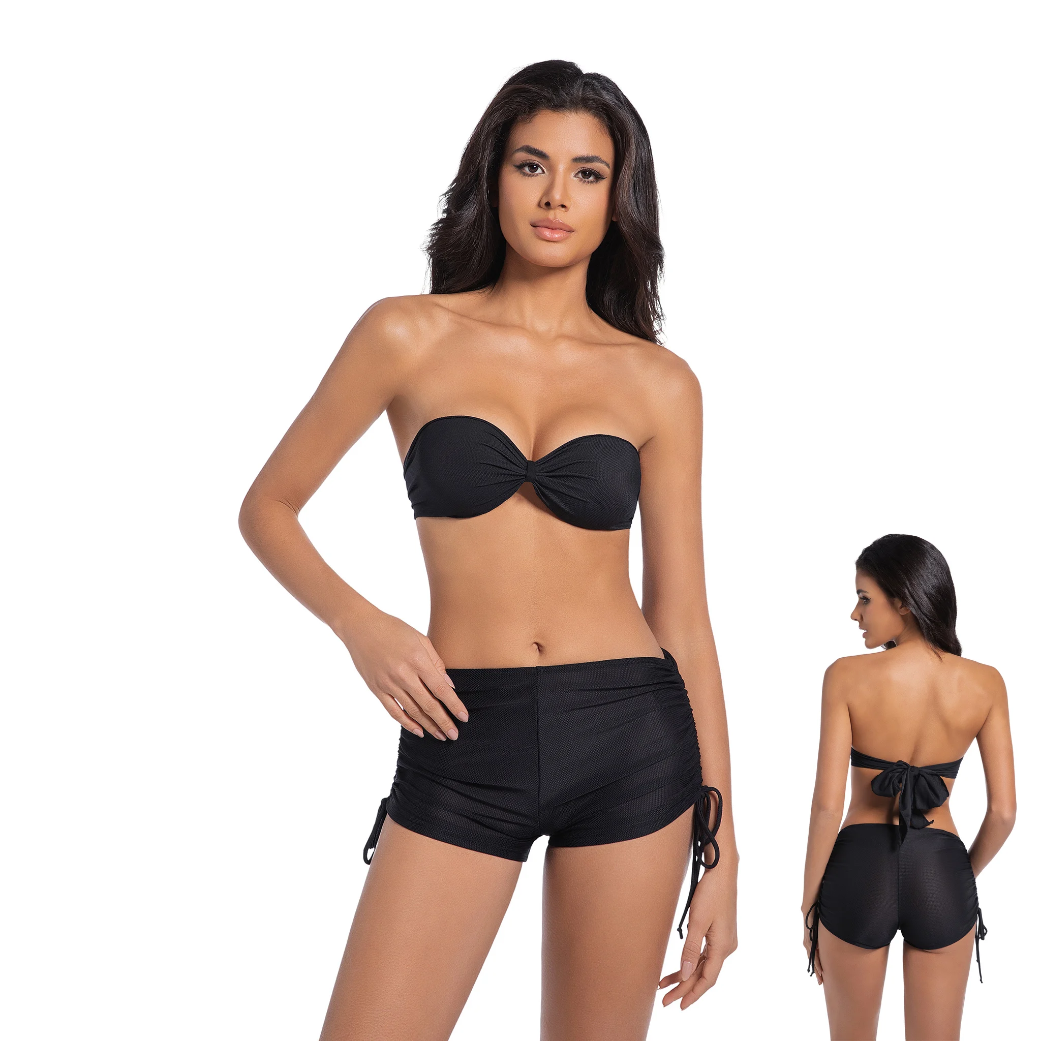 

Volagor Tan Through Bikini Set No Tan Lines Bandeau Top Side Tie Shorts Two Piece Tanning Swimsuit Sunbathing Beachwear