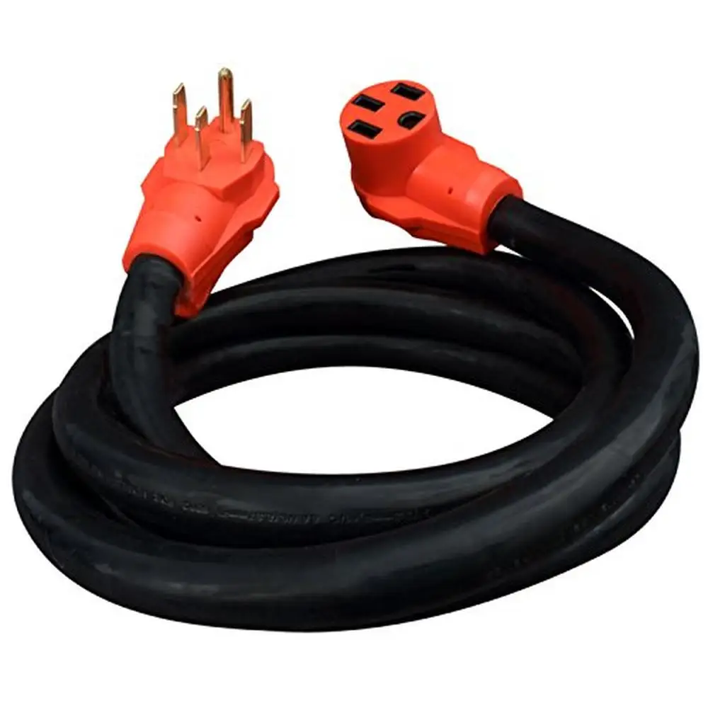 RV 50-Amp Extension Cord 10-Foot Power Cord Outdoor 4-Wire Rubber Housing Plug Male-to-Female Functionality 125/250V Usage