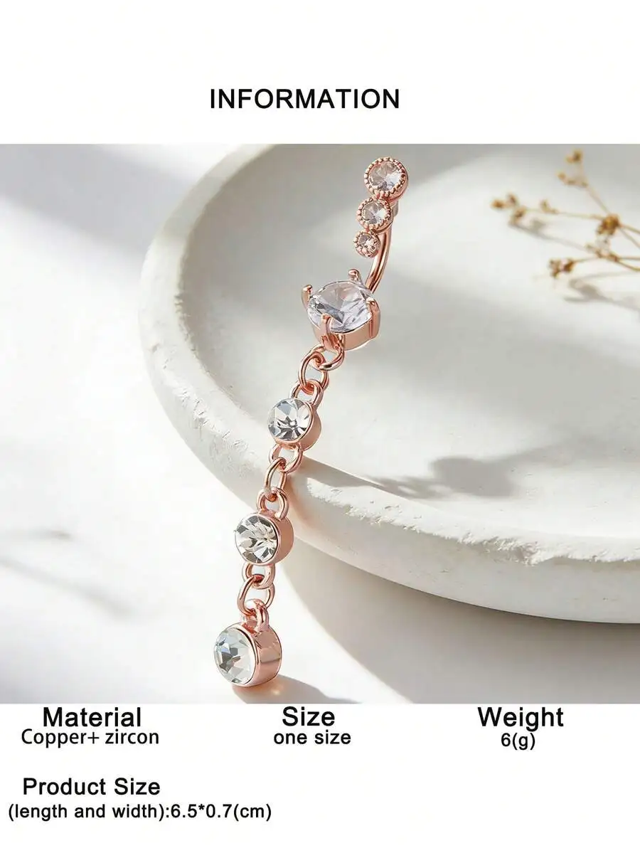 Piercing de ombligo con cadena de cristal de circonita chapada en oro rosa para mujer