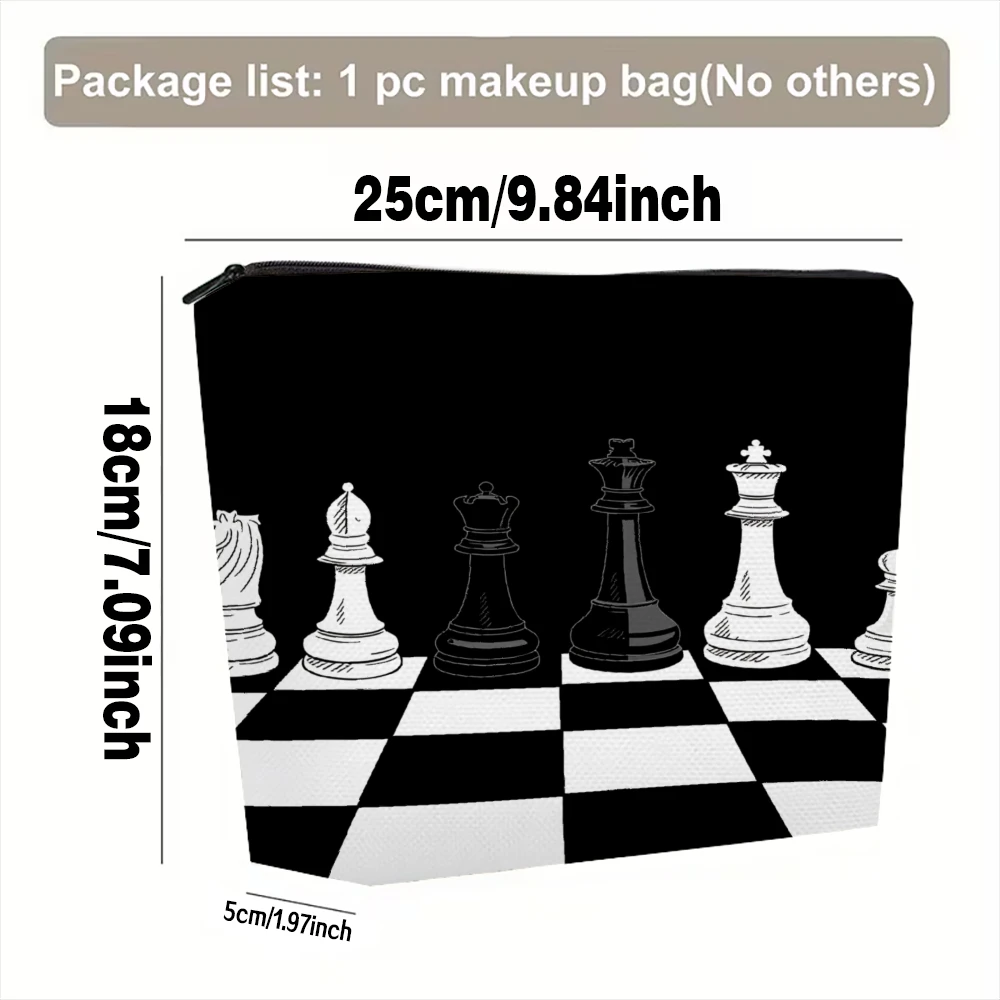 Chess Pieces On Board Pattern Makeup Bags for Girls Cosmetic Pouch Toiletry Bag Pencil Case Travel Storage
