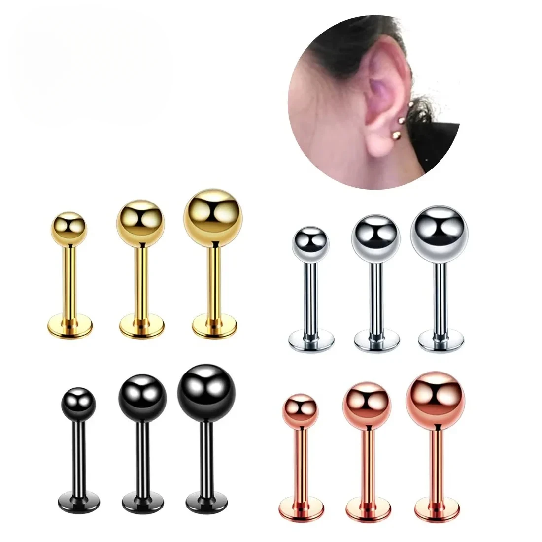 Titanium Tragus Piercing Lip Stud Earring