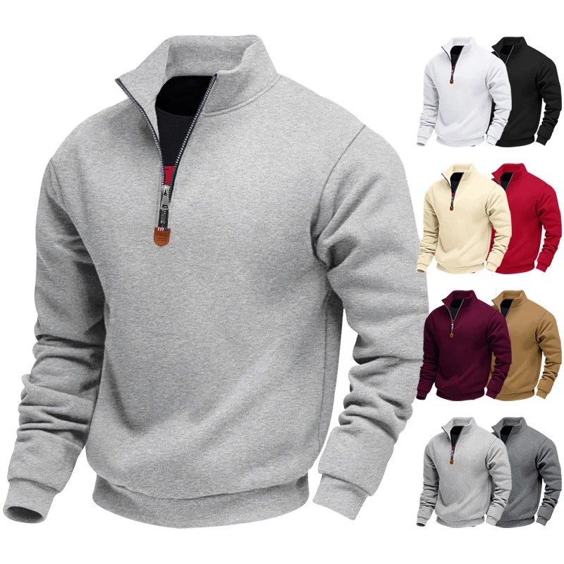 Men's Sports and Casual Sweatshirt American Fleece Skin-friendly and Warm Stand-up Collar Long Sleeve Half Zipper Logo