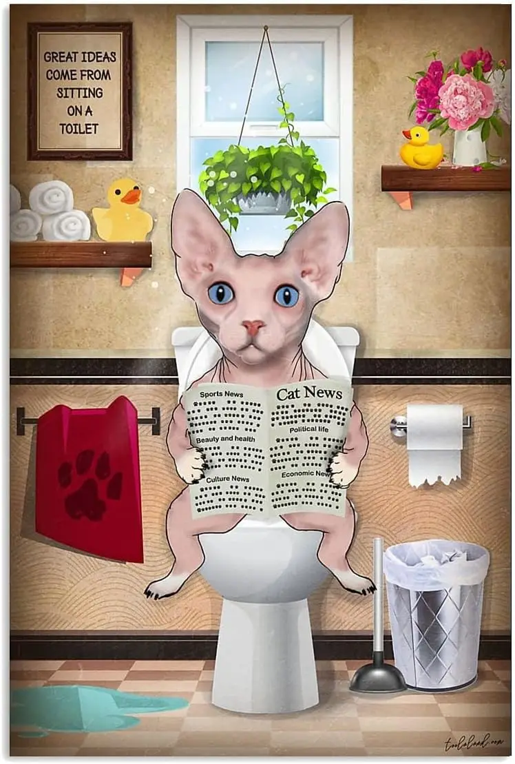 Sphynx Funny Cat Great Ideas Come from Sitting On A Toilet Decor Poster Wall Art Tin Sign Decor Metal Sign Poster 15x20cm sign