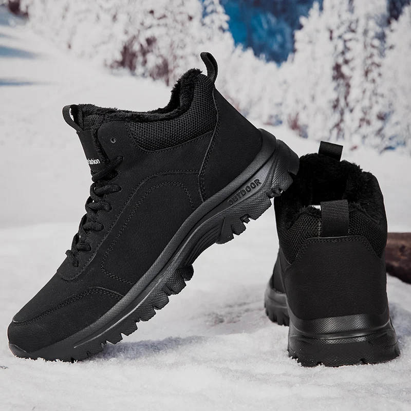 Men Snow Boots Winter Plush Warm Cotton Boots Waterproof Leather Boots for Men Outdoor Non Slip Trekking Boot Casual Ankle Botas