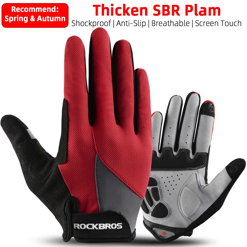 ROCKBROS Bike Handschuhe Frühling Herbst Atmungs Volle Finger Fahrrad Handschuhe Fäustlinge Bildschirm Touch Außen MTB Road Radfahren Handschuhe
