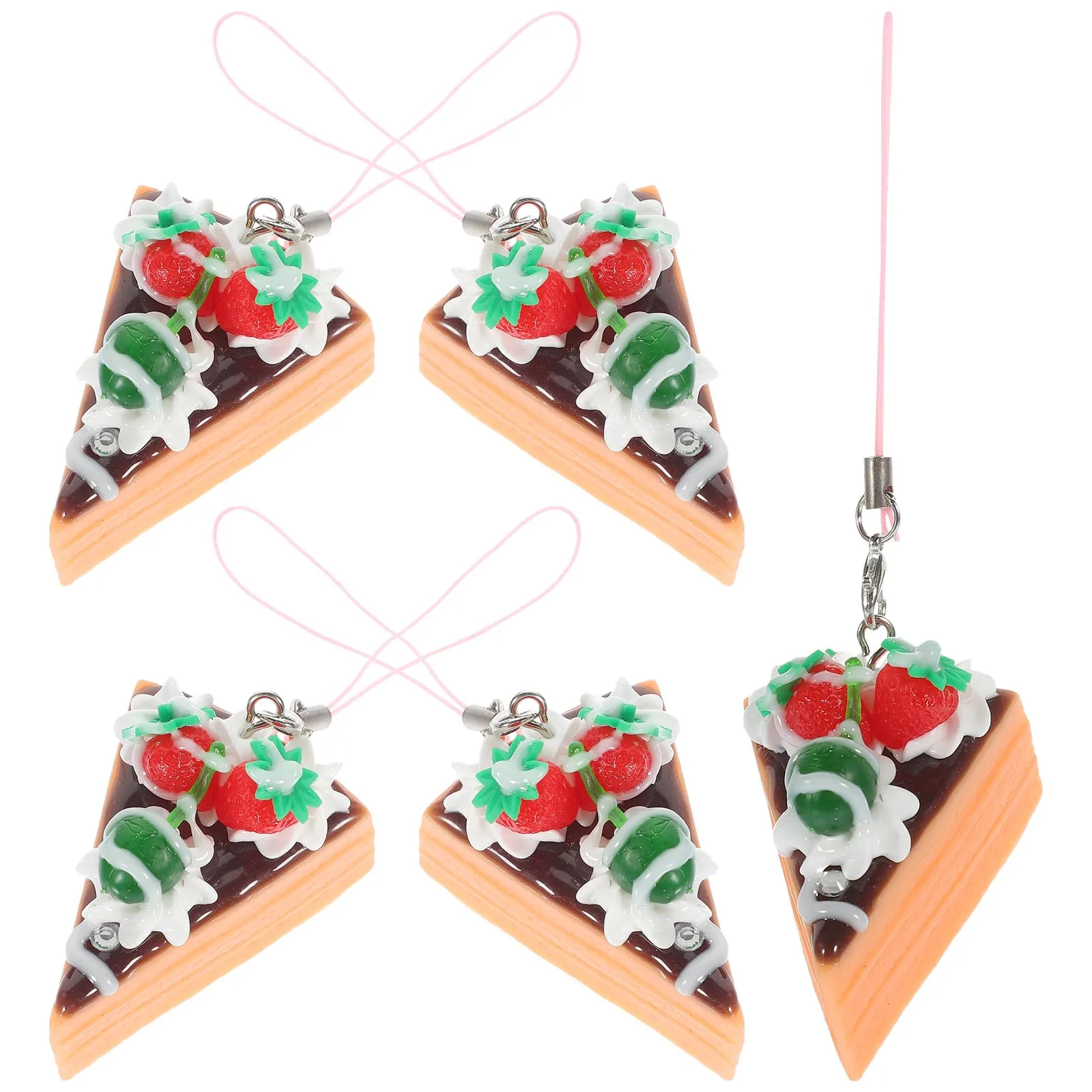 5pcs Strawberry Cake Key Chain PVC Lightweight Durable Funny Child Artificial Ring Bright Small Protect Keys Bag