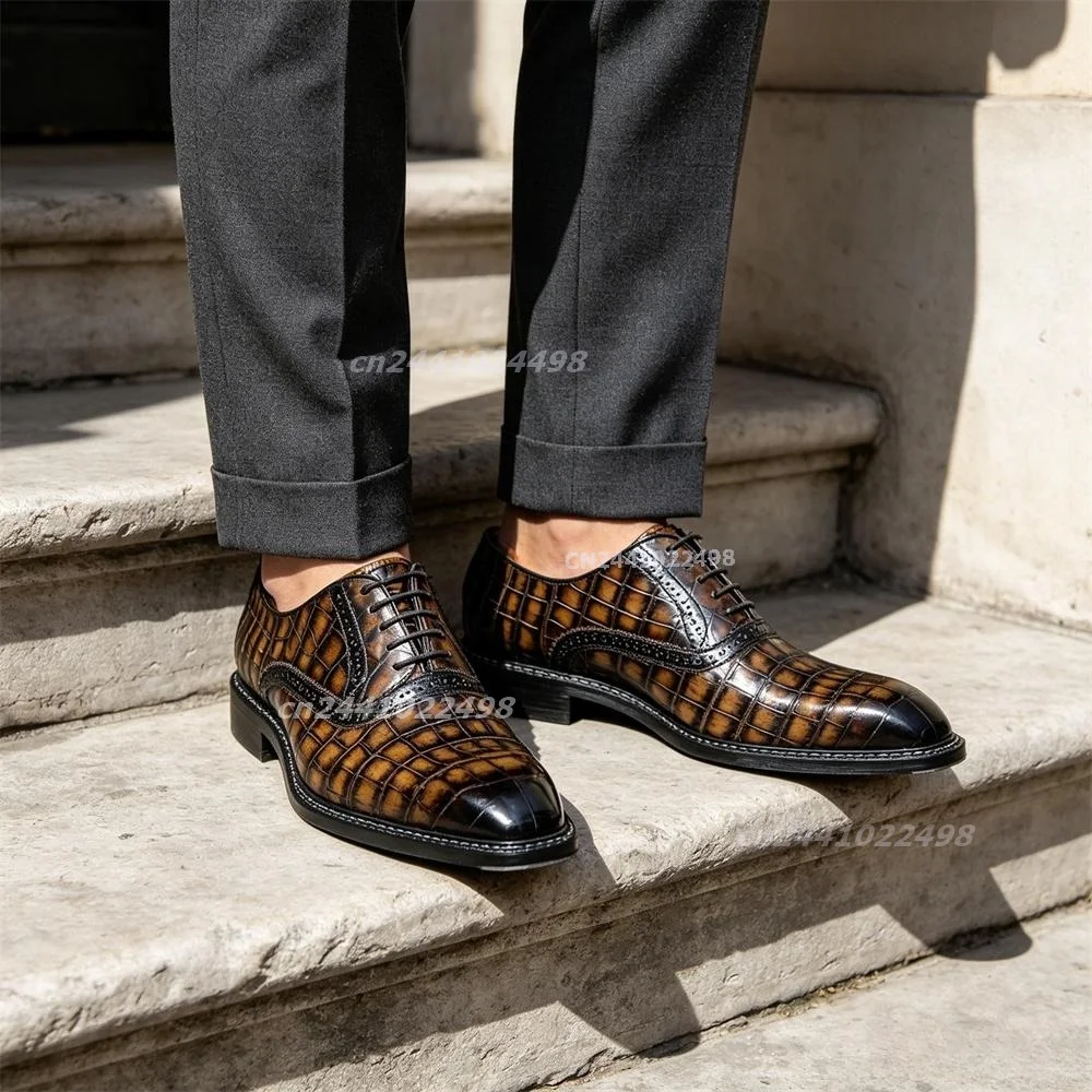 Arrival Vintage Exotic Print Dress Shoes Men Luxury Embossed Texture Metal Buckle Wingtip Formal Wedding Leather Slip-On Loafers