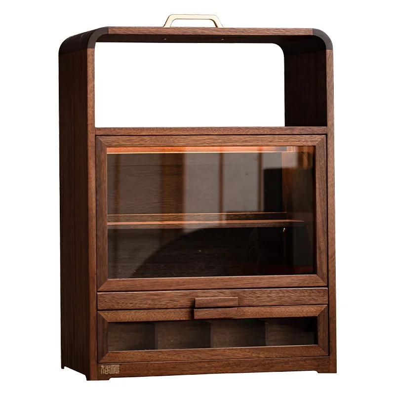 

Walnut Solid Wood Storage Cabinet Desktop Chinese Tea Display Cabinet Tea Set Shelf Tea