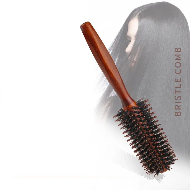 Straight Twill Boar Bristle Round Rolling Brush Wood Handle Round Barrel Hair Curling Brush Hair Comb Hairdressing Tool