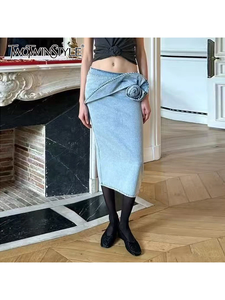 

TWOTWINSTYLE однотонные юбки для похудения с аппликацией для женщин, темпераментное минималистичное элегантное платье с высокой талией, женская мода