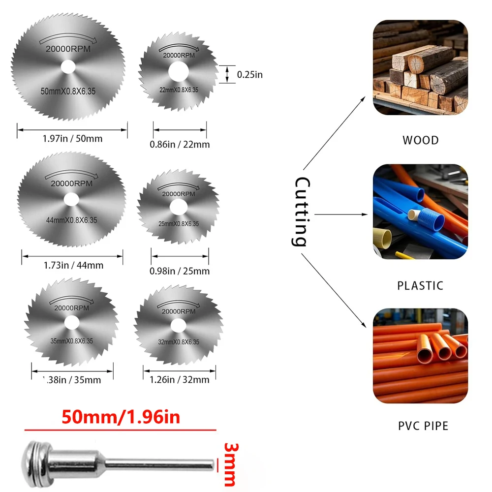 31PCS Cutting Discs HSS Circular Saw Mini Drill Rotary Tool Multi-Size Blades for Cutting Metal, Wood, Stone, PVC