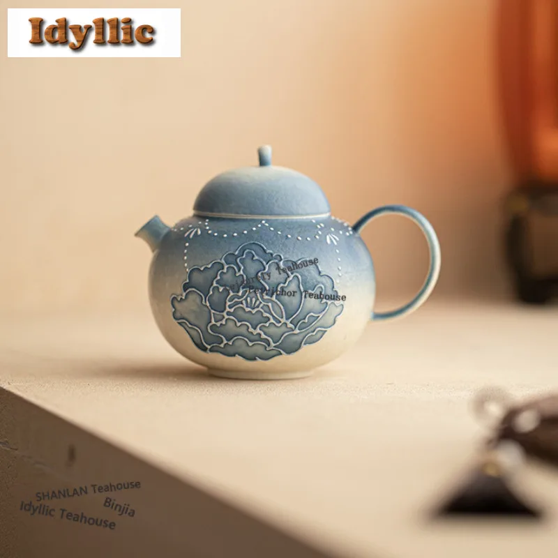 

Чайник для заваривания чая ручной росписи с градиентным узором пионов, 160 мл, в ретро-стиле, с ситечком, для чая улун, декор для чайной церемонии