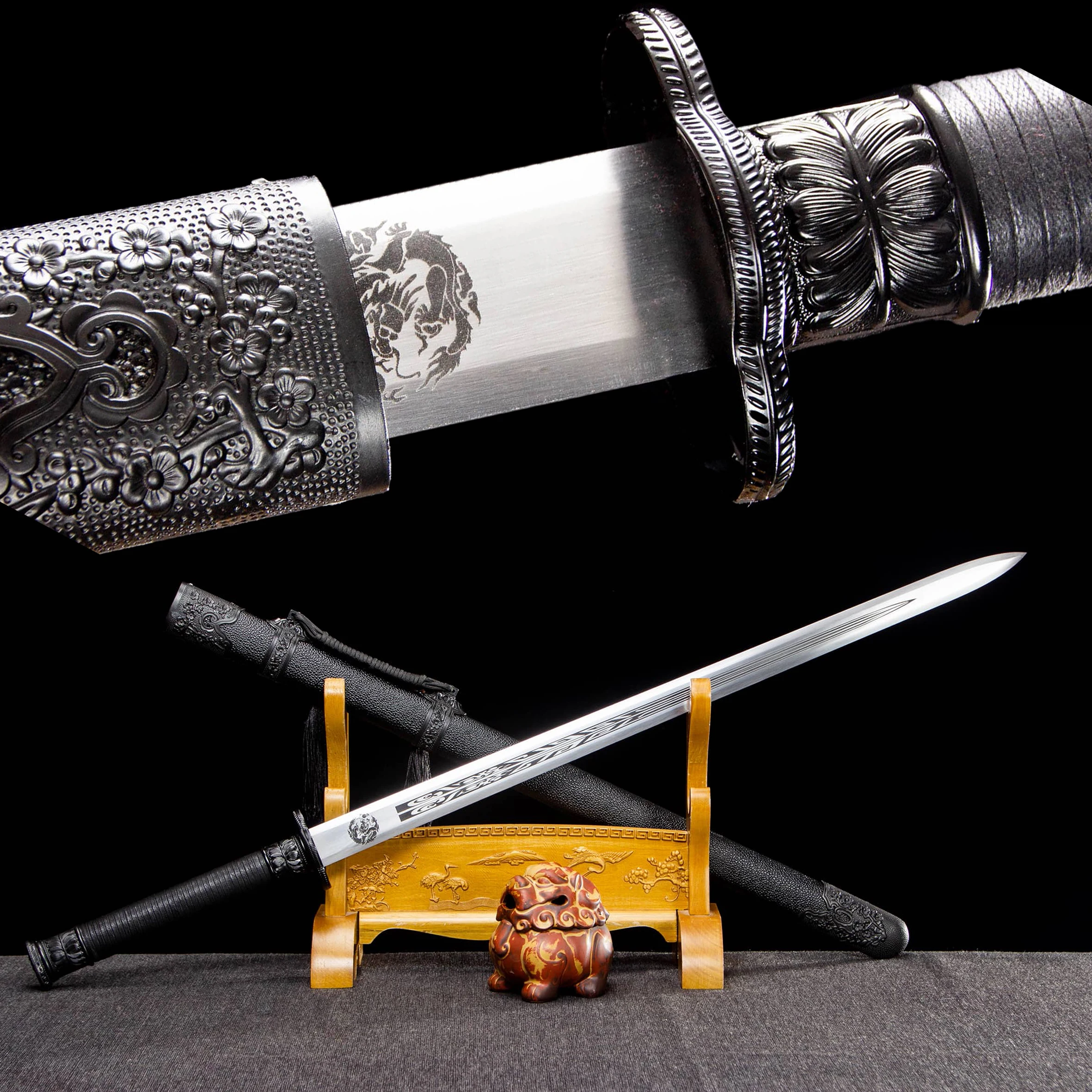Espada Tang de entrenamiento Medieval de 104cm, espada Tang lista para batalla, práctica samurái de acero real, arma Tang completa china negra, katana