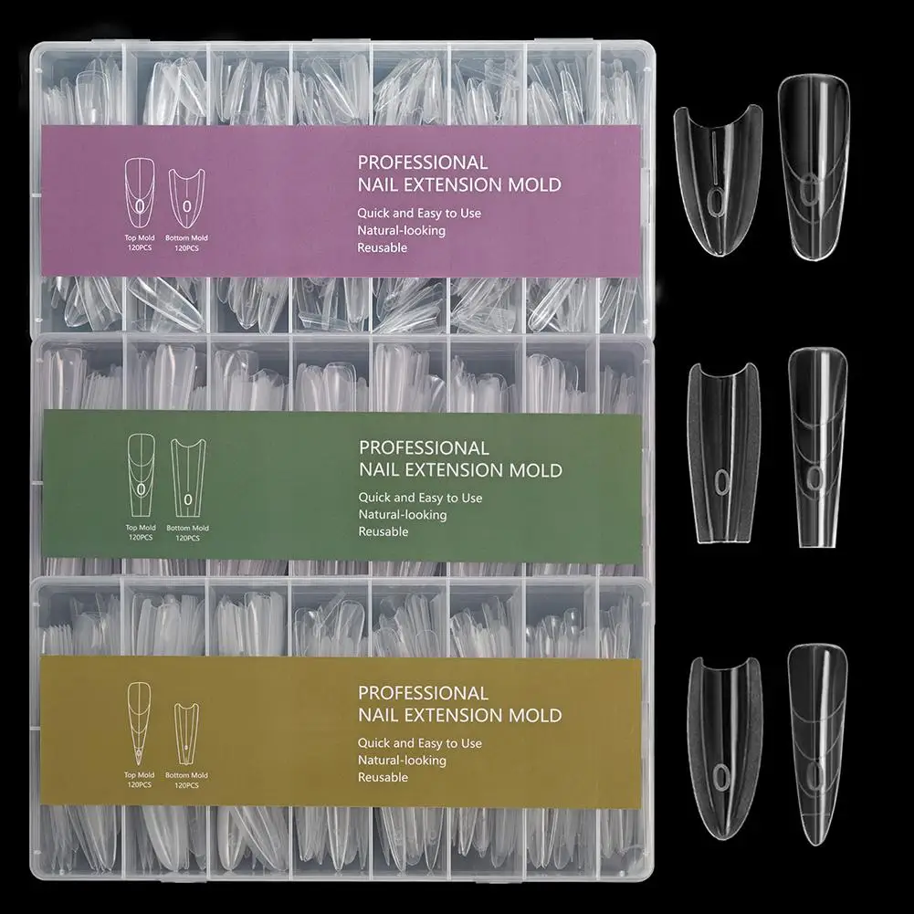 

Sandwich Nails Dual Forms - 240Pcs Long Coffin Nail Mold for Quick Nails Extension, No Paper Forms Needed, 15 Sizes Plastic Tool