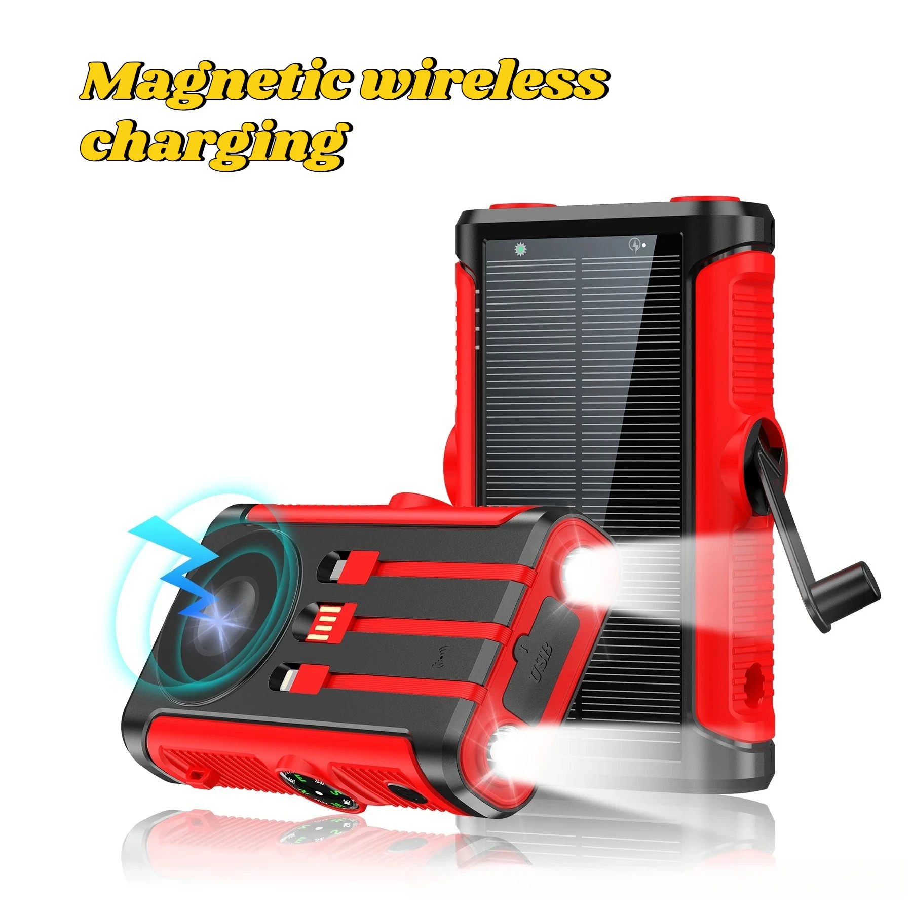2025 NIEUWE Zonne-energie Bank 20000 mAh 22,5 W Magnetische Draadloze Powerbank Handslinger met Kabel Draagbare Oplader voor Outdoor Camping - afbeelding 1