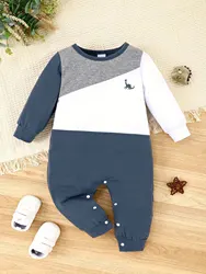 Baby Boy Spring and Autumn Leisure Cute Little Dinosaur Pattern Color Splicing Jumpsuit Newborn Sports Outdoor Pants Crawling