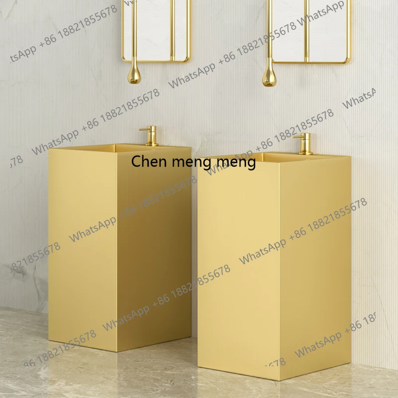 

Golden stainless steel column basin integrated floor-to-ceiling wash basin B & B hotel bathroom wash basin
