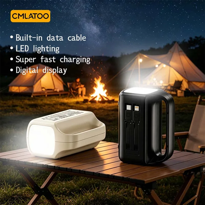 50000mAh Portable Outdoor Powerbank with Built-in LED Camping Light & Attached Charging Cord, Emergency Backup Power for Camping