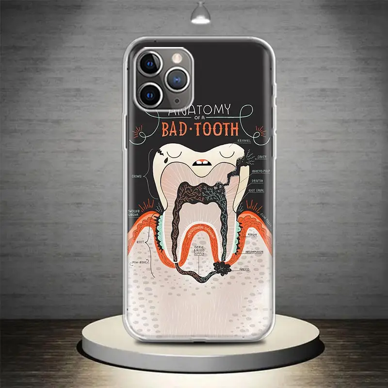 Wisdom Teeth Dentist Tooth Phone Case Cover For iPhone 14 13 Pro 11 15 Art 12 XR X XS Max 7 8 6S Plus SE Soft Pattern Coque