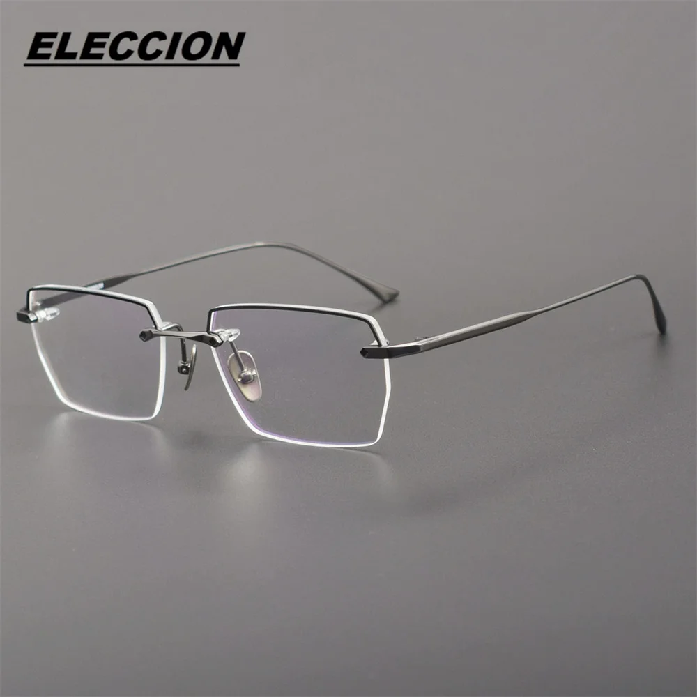 ELECCION High-quality Gentlemen\'s Rimless Glasses Optics Frame Male Frameless Eyewear Prescription Myopia Eyeglass Frames Men