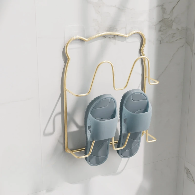 Wall-mounted Punch-free Golden Bathroom Slippers Rack Toilet Drain Rack Home Balcony Shoe Organizer image 2