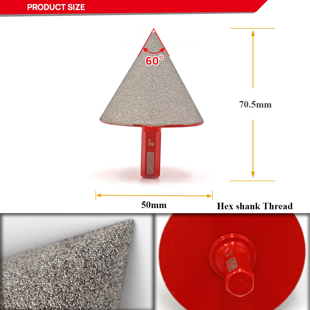 DT-DIATOOL 2 pçs hexágono shank diamante chanfro bits para telha cerâmica porcelana hex connextion dedo fresa moedor de ângulo