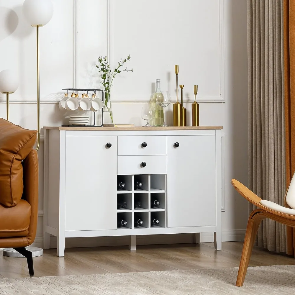 

Coffee Bar Cabinet 9-Bottle Wine Rack, Sideboard Buffet Cabinet, Wine Cabinet with Drawers and Adjustable Shelves