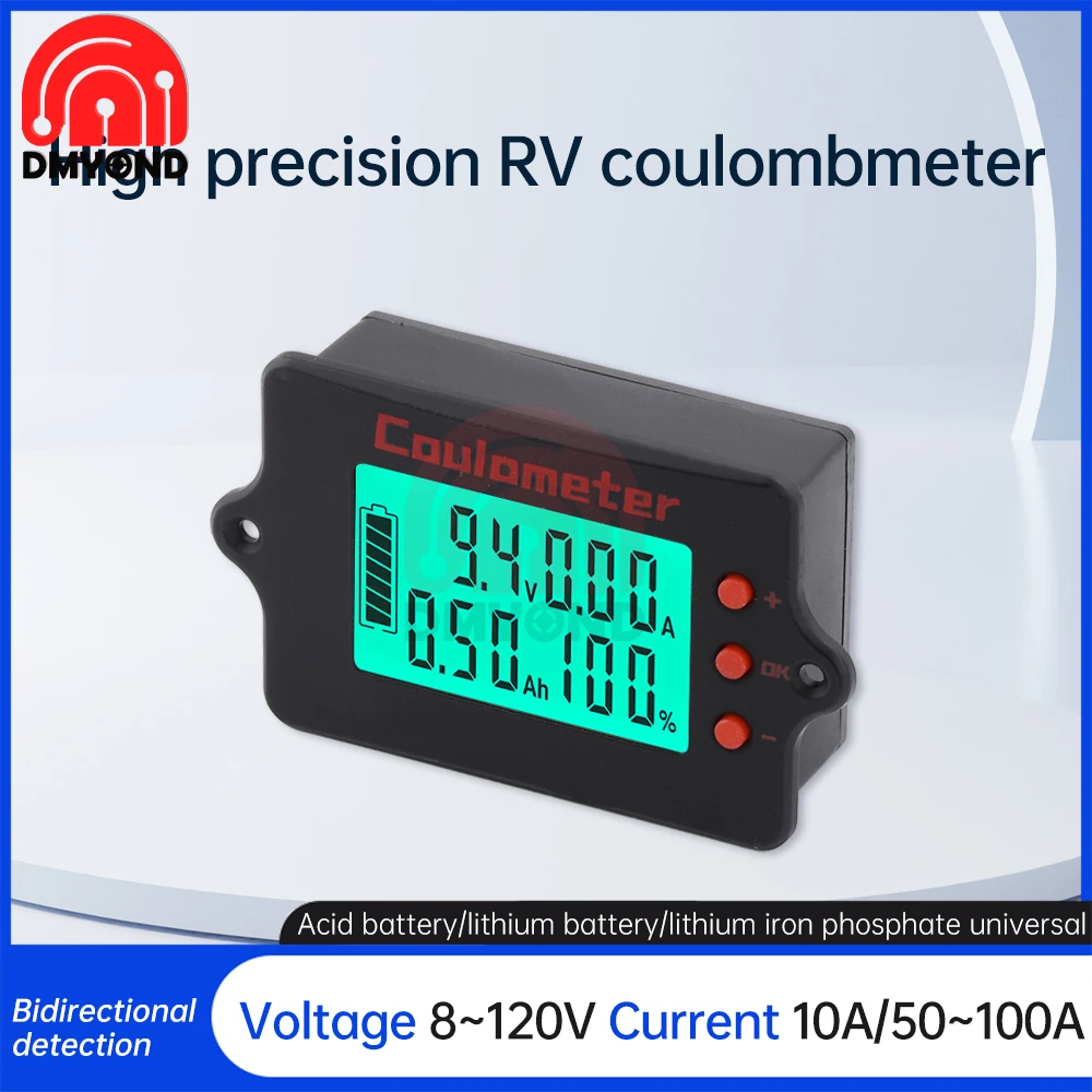 DC 8~120V Battery Indicator Voltmeter Voltage Current Battery Capacity Tester Acid/Lithium Battery Tester 10A/50A/100A Shunt