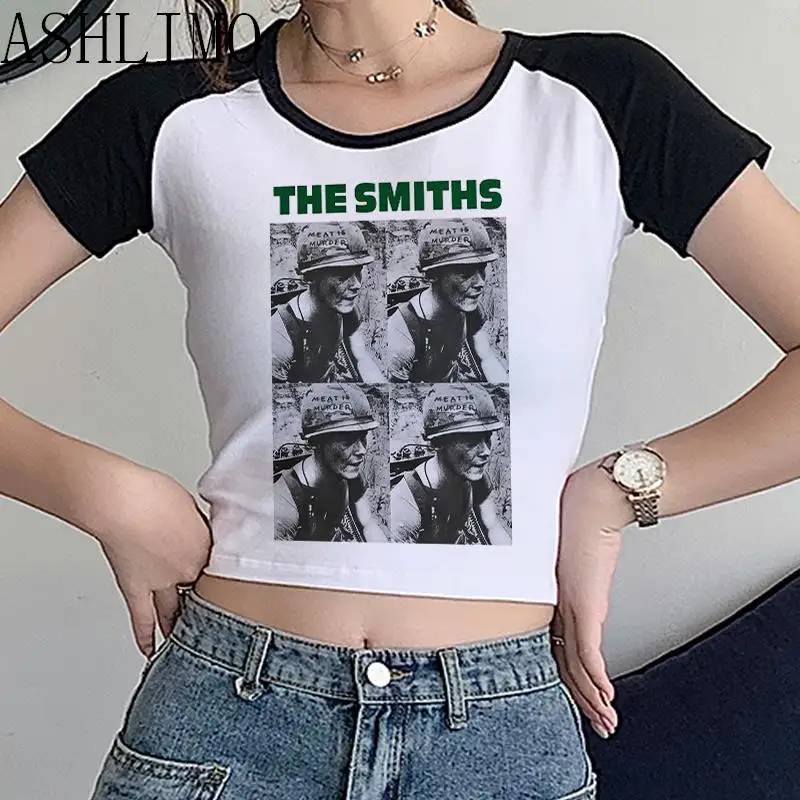 Le donne Crop Tee Rock Band ispirate Tee The Smiths Graphic Tee Morrissey Johnny Marr carino Y2k t-shirt estetica nera manica corta