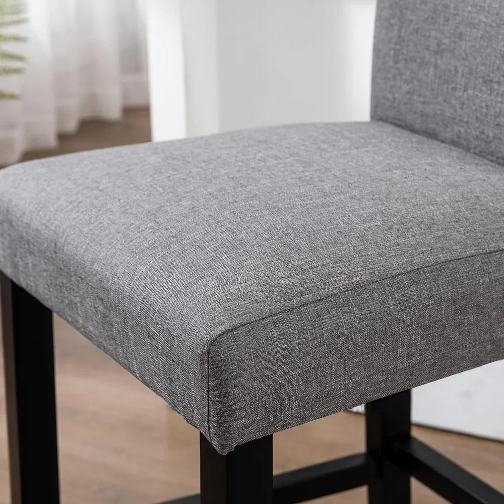 Bar Stool, Kitchen Island Wooden Bar Chair, Fabric Counter HighStool, Fabric Cushioned  Stool, Gray, 2-piece Set