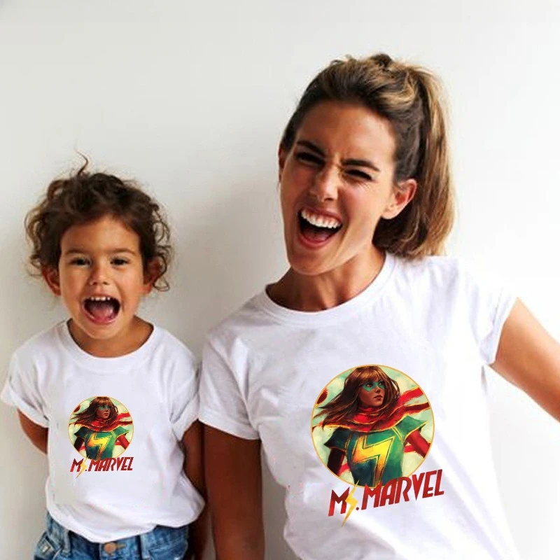 

Marvel Avengers Ms Marvel Graphic Print Cotton Tee Summer Autumn Family Twinning Outfits Parent-children T-shirt Unisex Tee