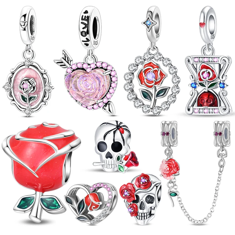 

Hot Sale 925 Sterling Silver Rose Pendant Charms Jewellery Fit Original 925 Bracelet Necklace for Women DIY Gift