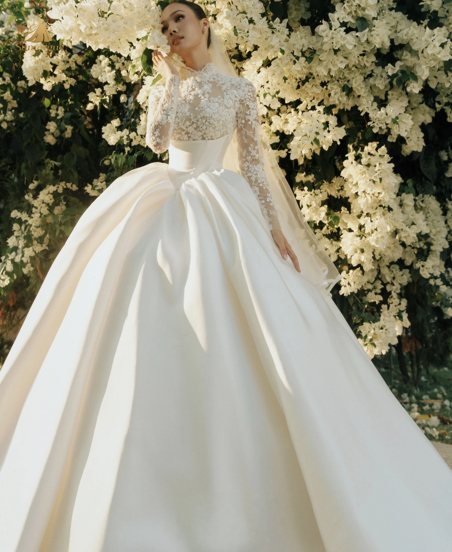 New Princess Ball Gown Wedding Dress for Bride Long Sleeve Sweep Train Satin Lace Bride Bridal Gowns Customized Vestido De Noiva