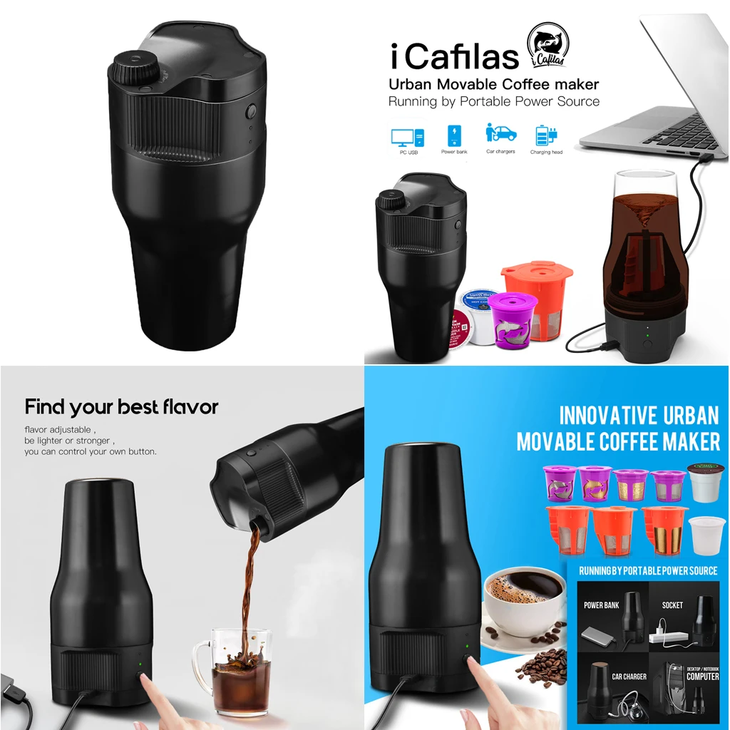 Portable Drip Coffee Maker Travel Mug Capsule Espresso Maker Coffee Machine for Refillable K-Cup for Travel Car Office 550ml