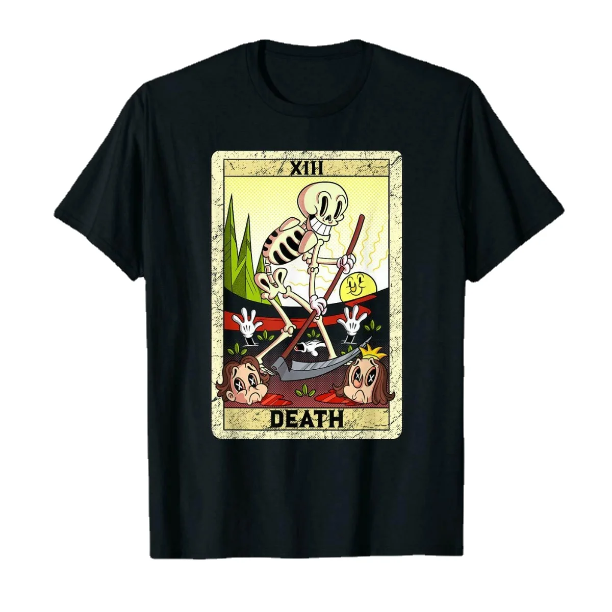 Grim Reaper Death Funny Tarot Card Number XVII Vintage Black T-Shirt Summer Cotton Short Sleeve O-Neck Men's T Shirt New S-3XL