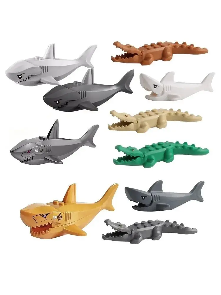 Zoo Crocodile requin amis Mini ensemble d'animaux figurines d'action loisirs accessoires pour enfants cadeau blocs de construction jouets brique