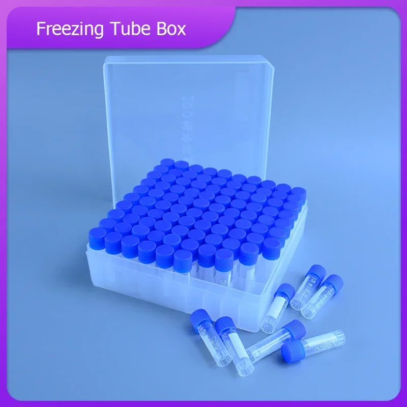 High-quality 1.8ML/100 vents Freezing tube box +100pcs freezing tube Flat plastic test tubes Free shipping