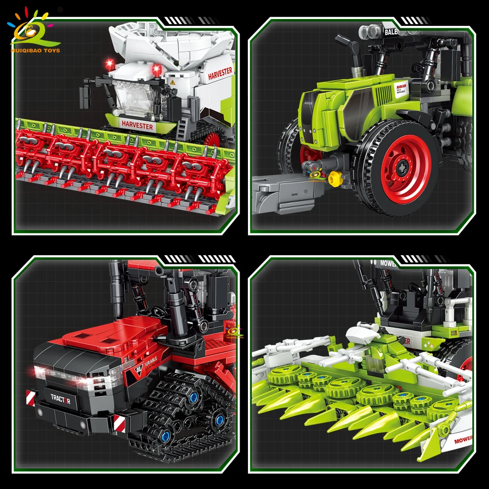 HUIQIBAO Farmer Lkw modell Baustein Traktor Grubber Harvester Fahrzeug MOC Auto Ziegel Stadt Bau Spielzeug Für Kinder