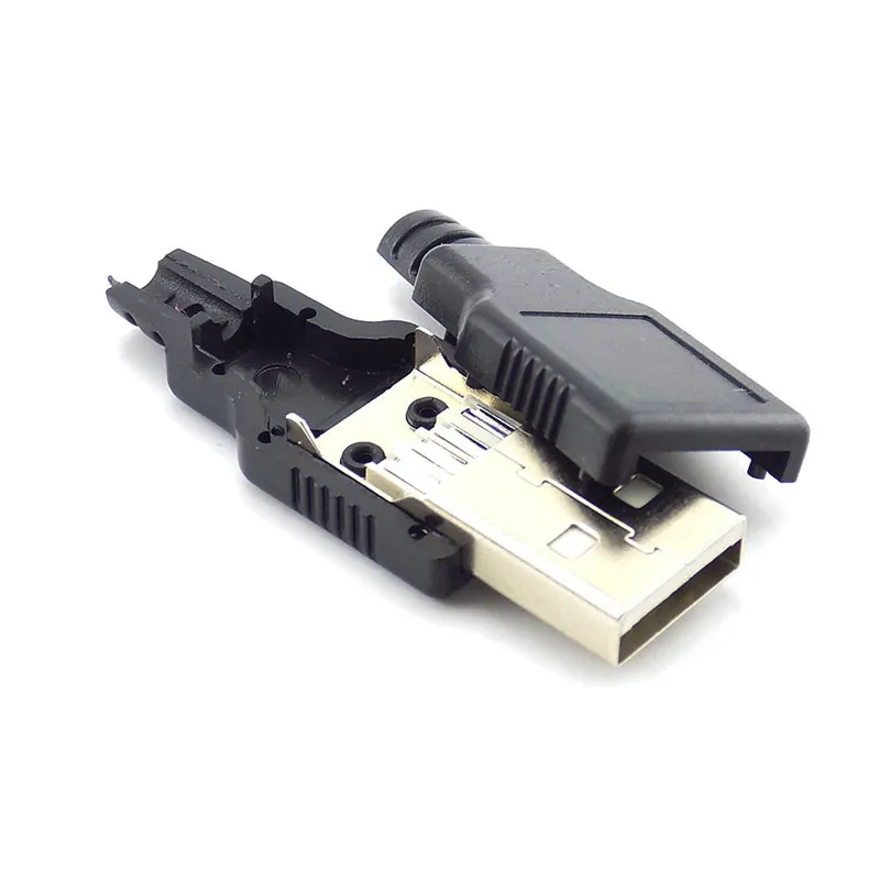 2.0 usb tipo um macho 2.0 conector de soquete usb com capa de plástico preto tipo de solda 4 pinos plug conector diy d5