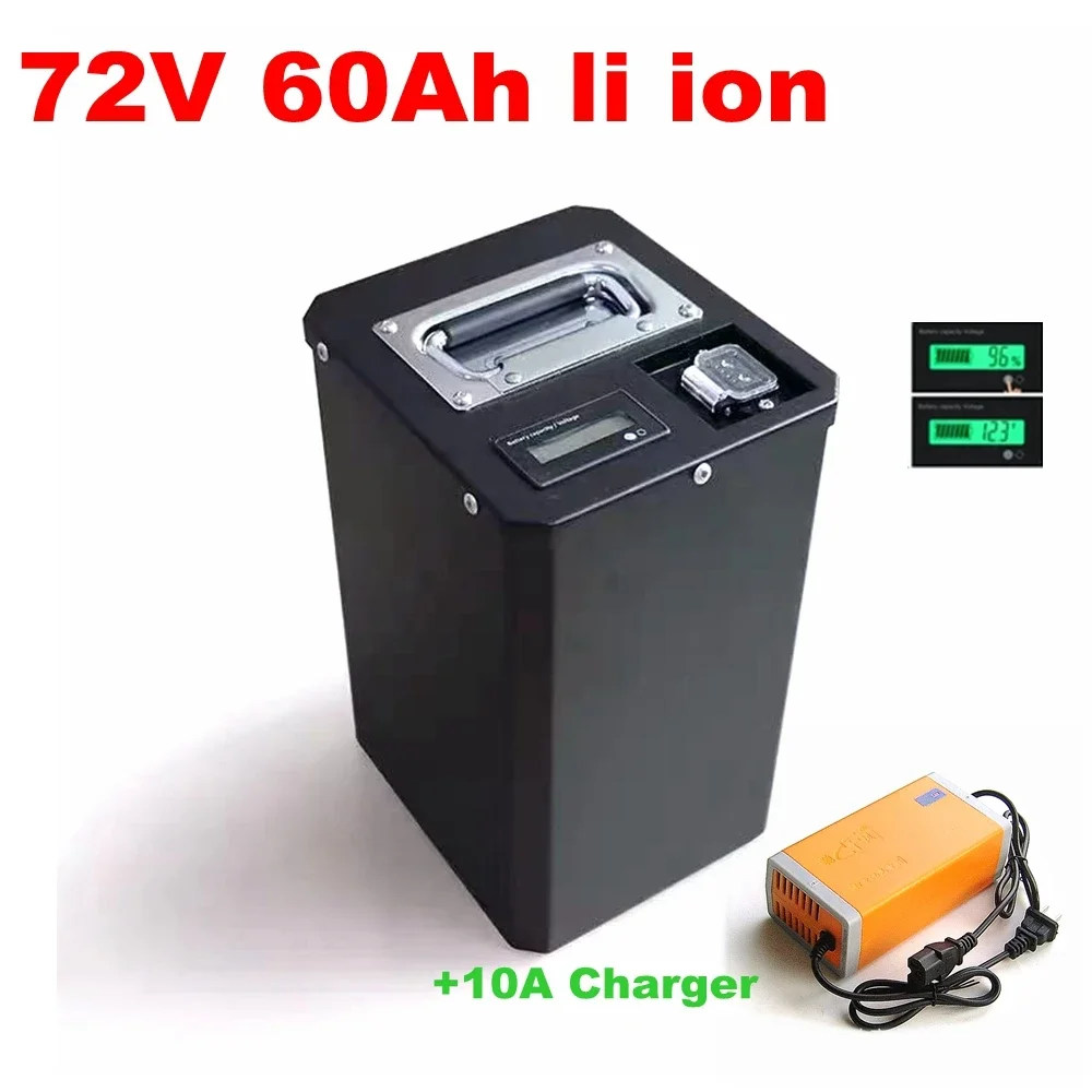 high capacity 72v 60Ah li-ion no 72v 80ah lithium for 3000w bicycle battery bike tricycle motorhome inverter +10A charger