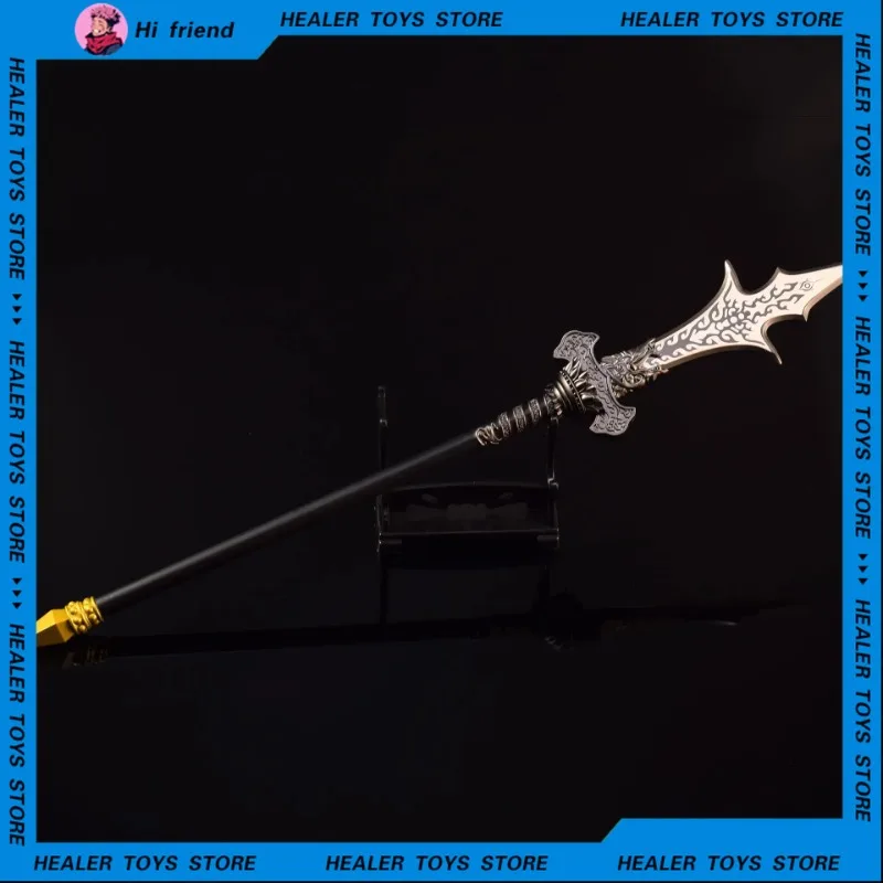 Dupla afiada Lâmina Jogo Periférico Deus Erlang Metal Arma Modelo Toy, Preto Mito: WuKong Três Pointed Ornamento Artesanato, 35cm