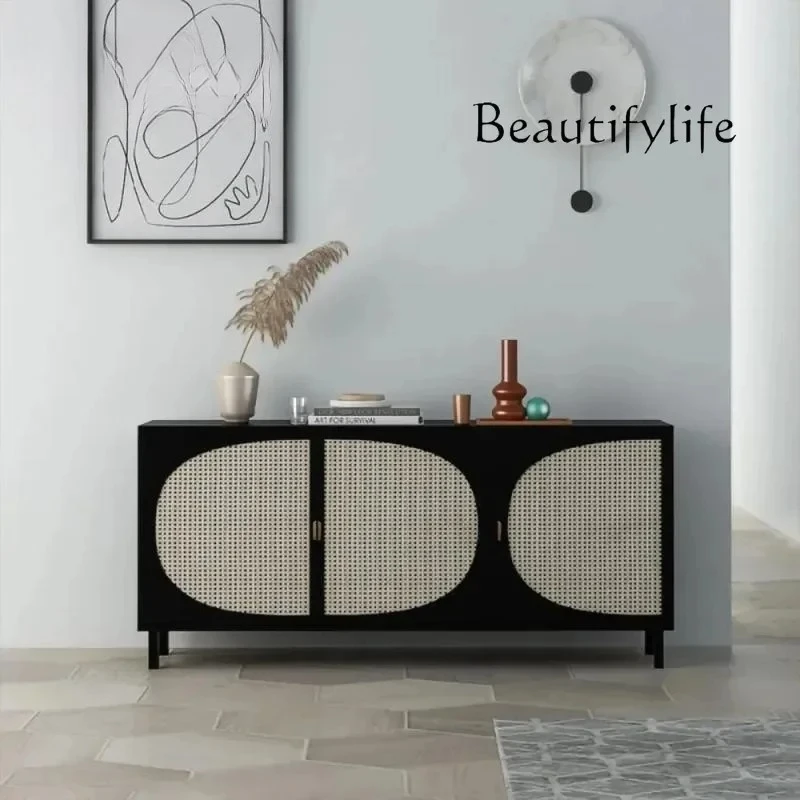 

AC Nordic Solid Wood Rattan Dining Side Cabinet Small Apartment Living Room Tea Locker Modern Simple Foyer Entrance Cabinet