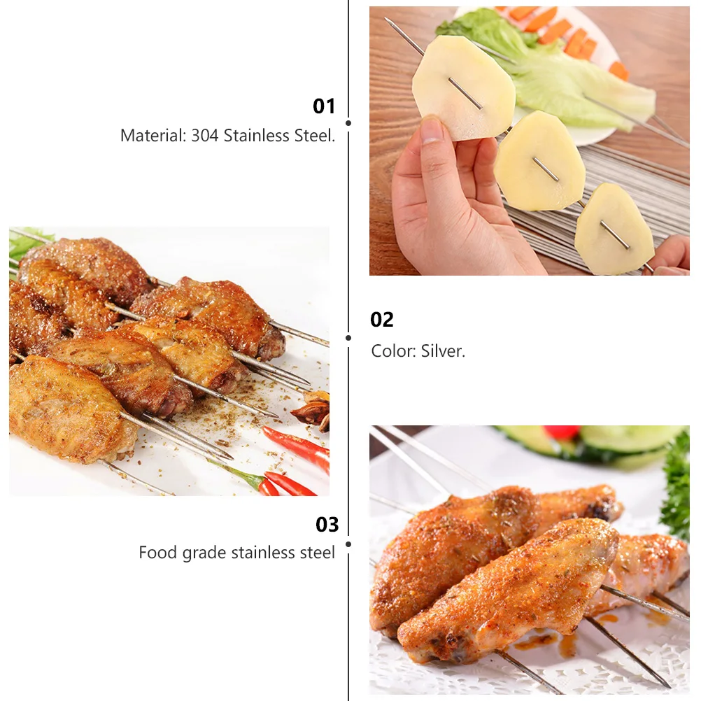 

100Pcs Stainless Steel Skewers Strong Heat Transfer Corrosion Resistant Bbq Sticks for Portable Convenient Outdoor Barbecue